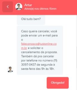 Cancelar proposta de empréstimo Just Online